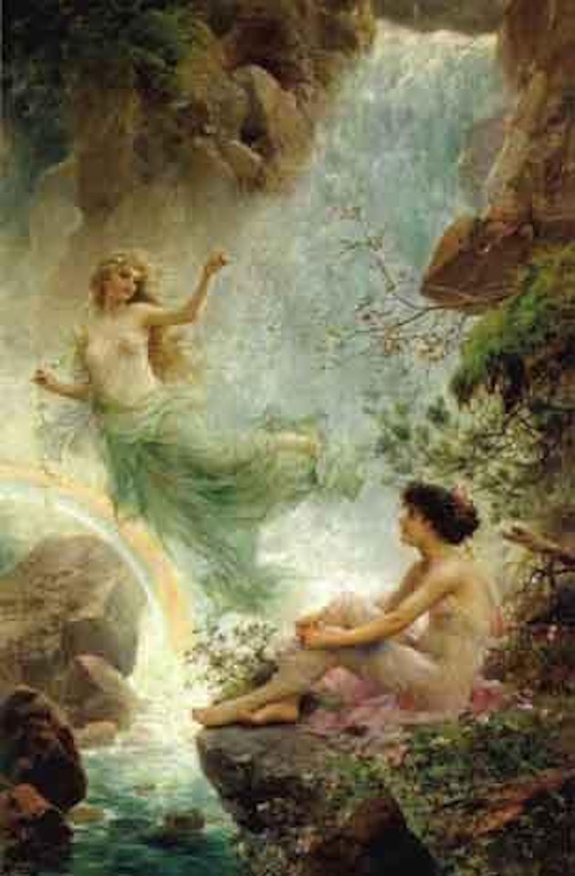 Nymphs by the waterfall by Hans Zatzka