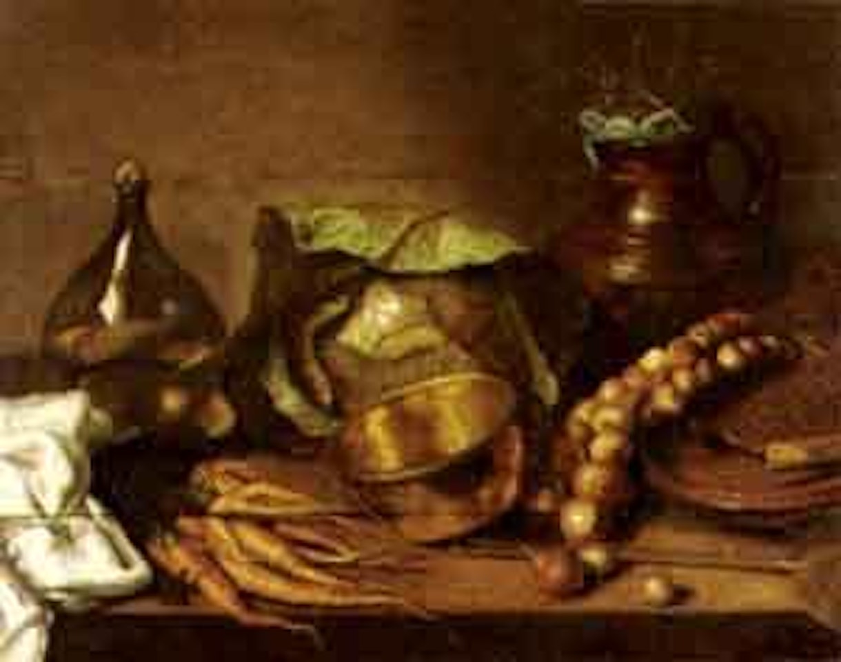 Still life of vegetables and pots by Dutch School