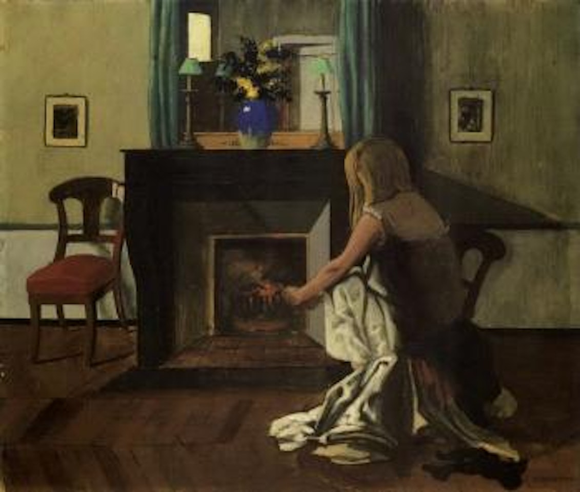 Interior with woman in underslip by Félix Vallotton