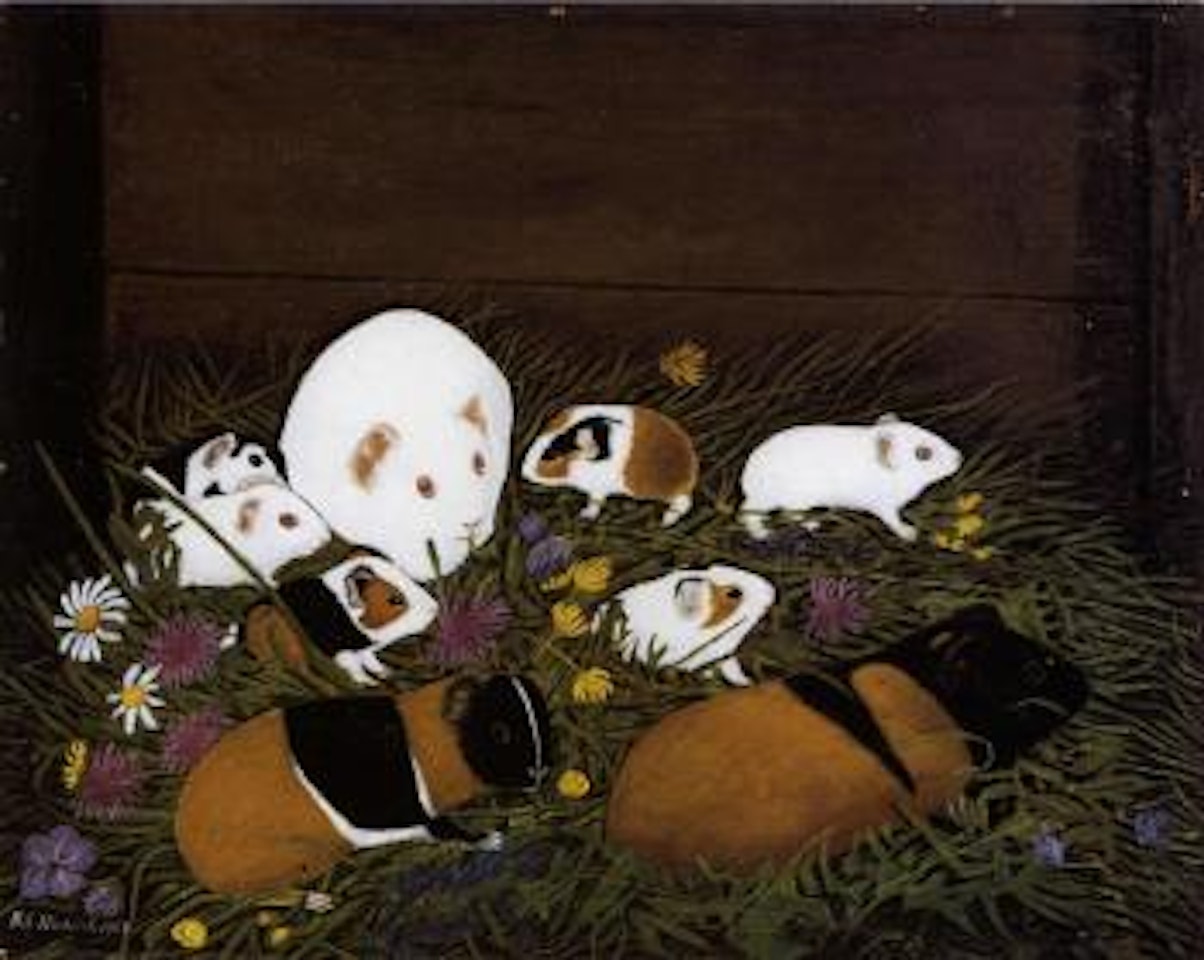 Guinea pigs with flowers by Adolf Dietrich