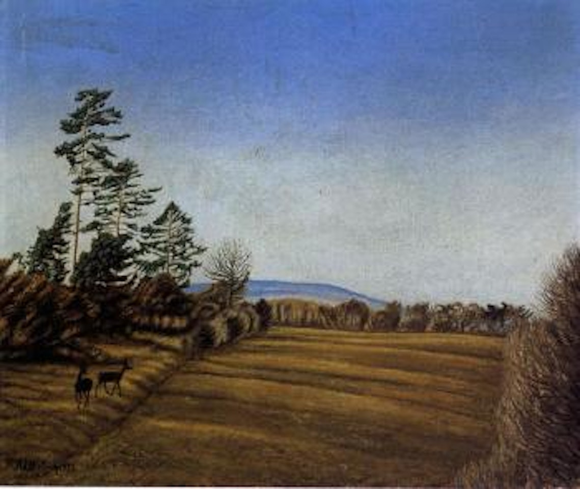 Deer in woodland meadow by Adolf Dietrich