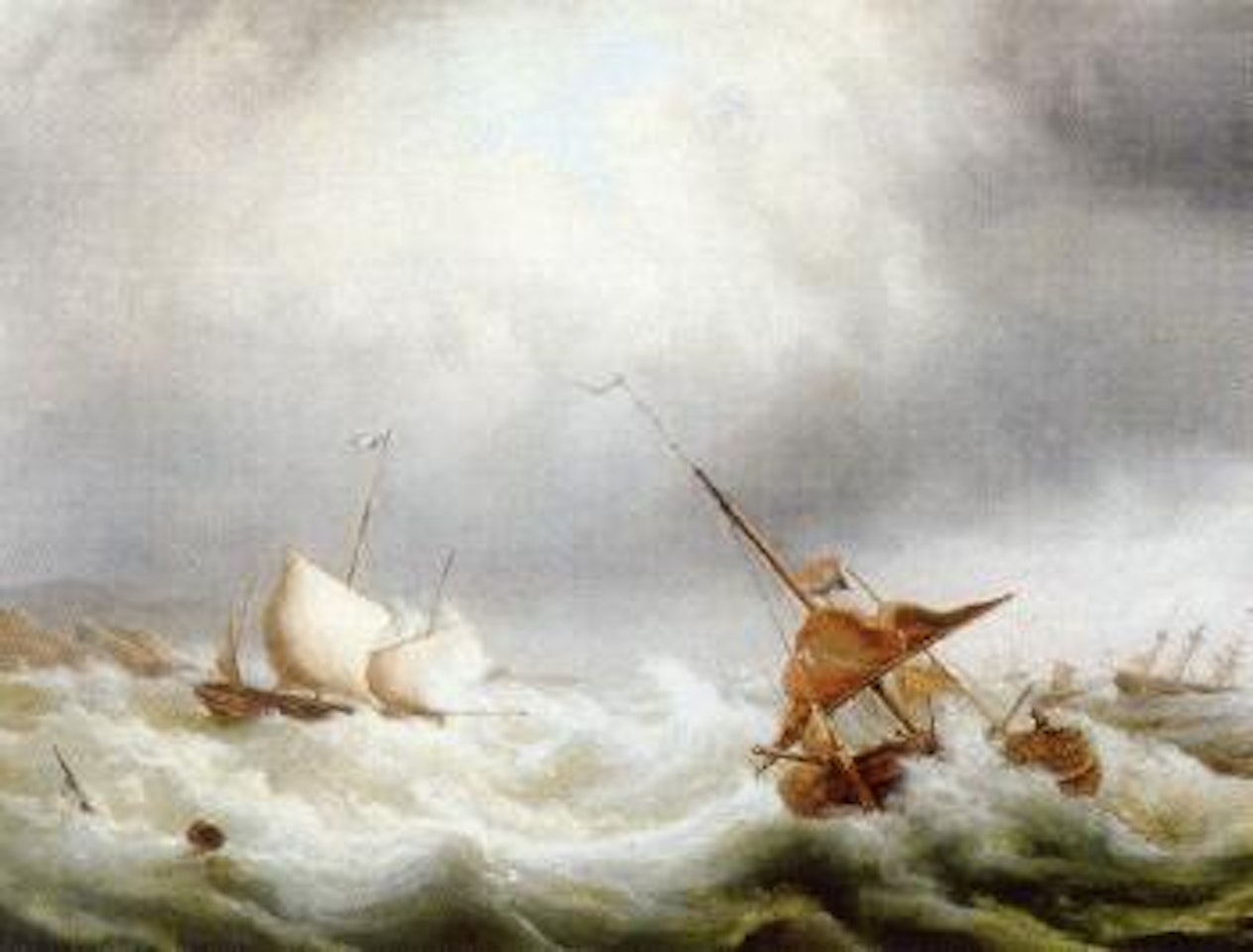 Fishing boats on a rough sea by François Etienne Musin