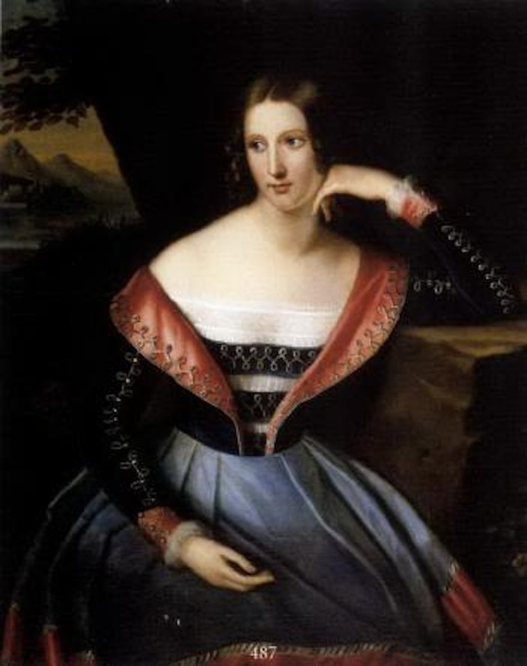 Portrait of young woman in landscape by French School