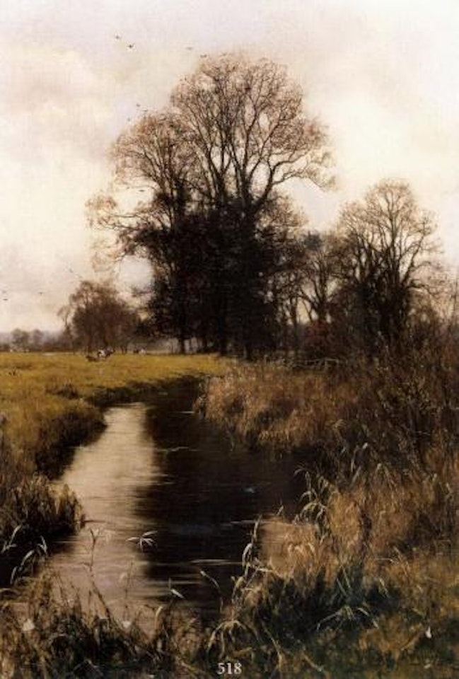 Cows grazing by river by Edward Wilkins Waite