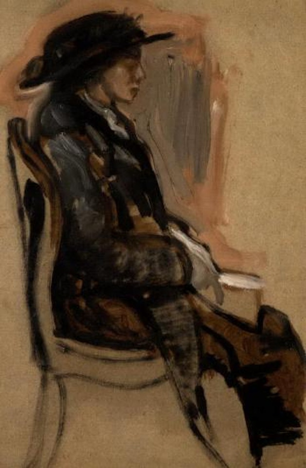Portrait of Elisabeth wearing hat and seated on chair by August Macke