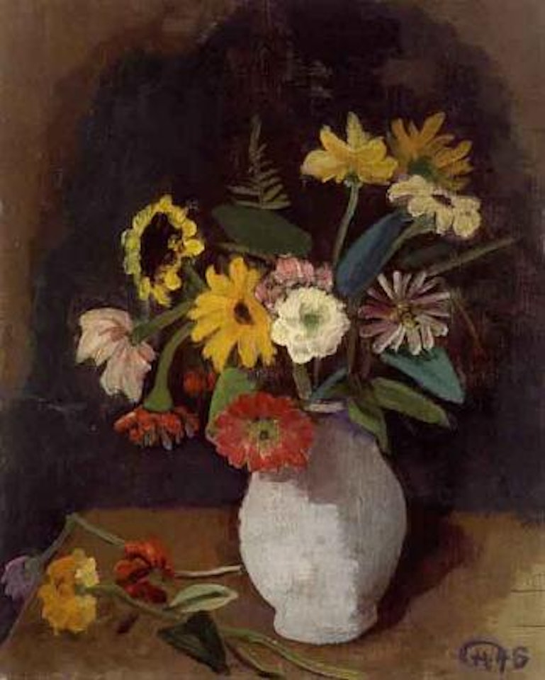 Bouquet of zinnia in a vase by Karl Hofer