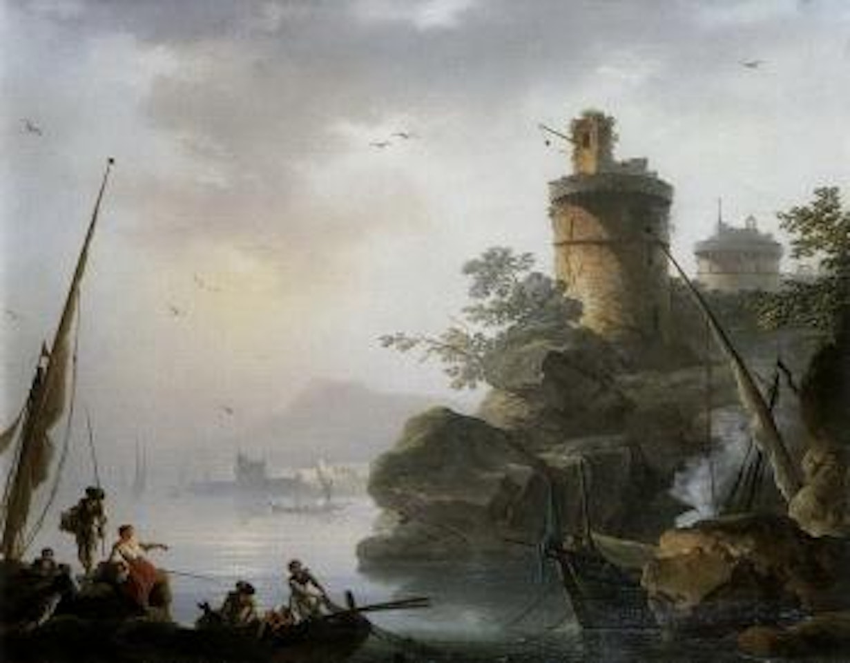 L'arrivee des pecheurs au bord d'un rivage mediterraneen by Charles François Grenier de Lacroix de Marseille