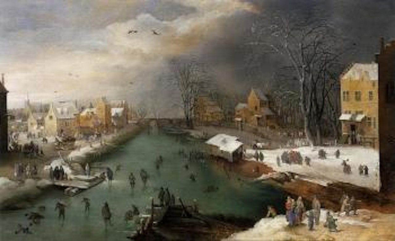Paysage de riviere gelee avec des patineurs by Joos de Momper the Younger