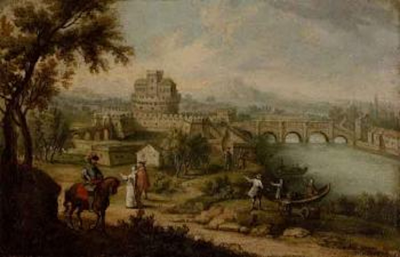 Extensive landscape with castle by Continental School