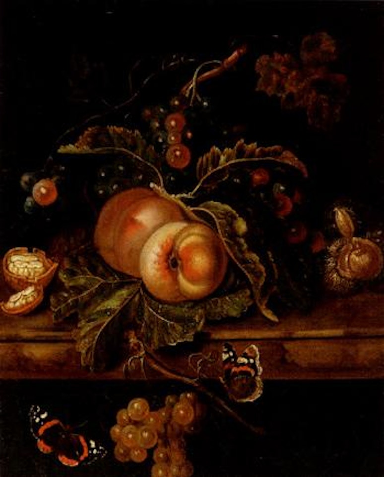 Still life with nuts, peaches and grapes by Jan Davidsz de Heem