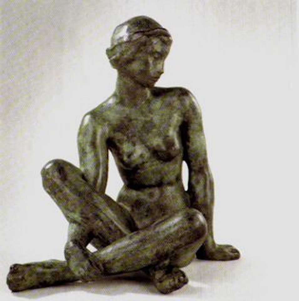 Seated figure of woman wearing turban by Fritz Klimsch