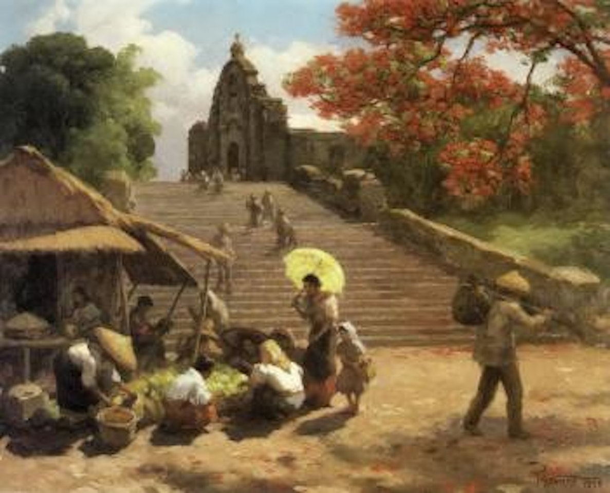 Market at the church steps, Concepcion by Fernando Amorsolo
