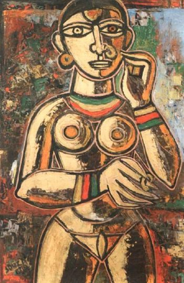 Hindu girl with nose ring by Francis Newton Souza