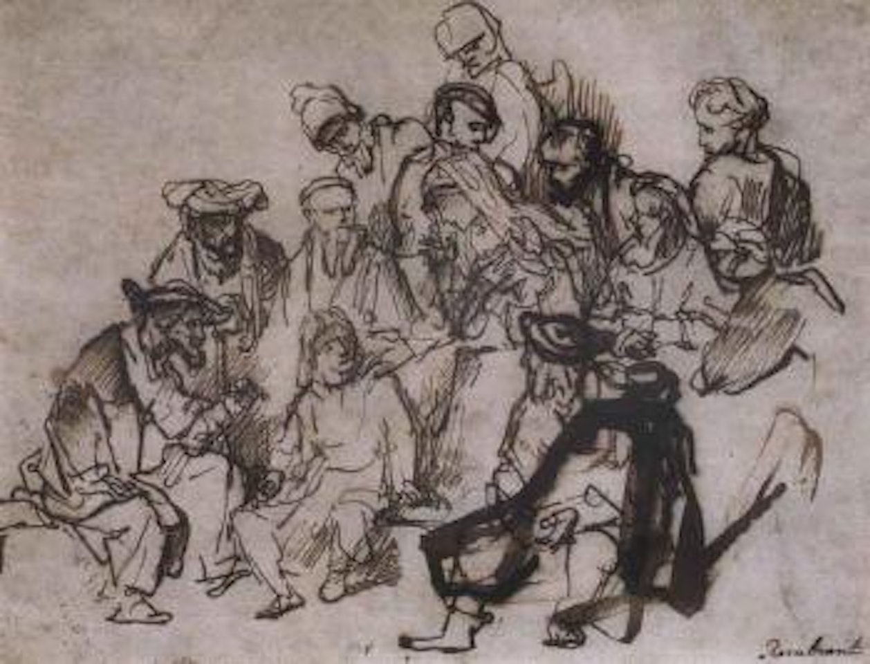 Christ amongst the doctors by Attributed to Rembrandt Harmensz van Rijn