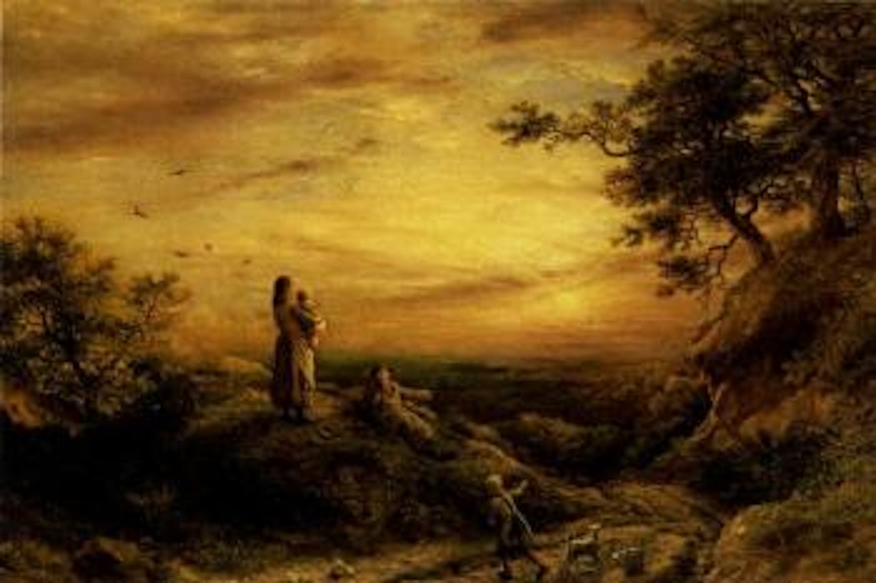 Figures at sunset by Italian School