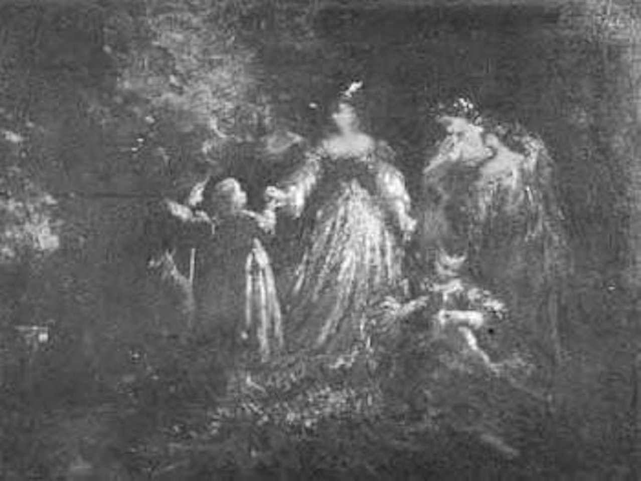 Fete Champetre with children and dog in the foreground by Adolphe Monticelli