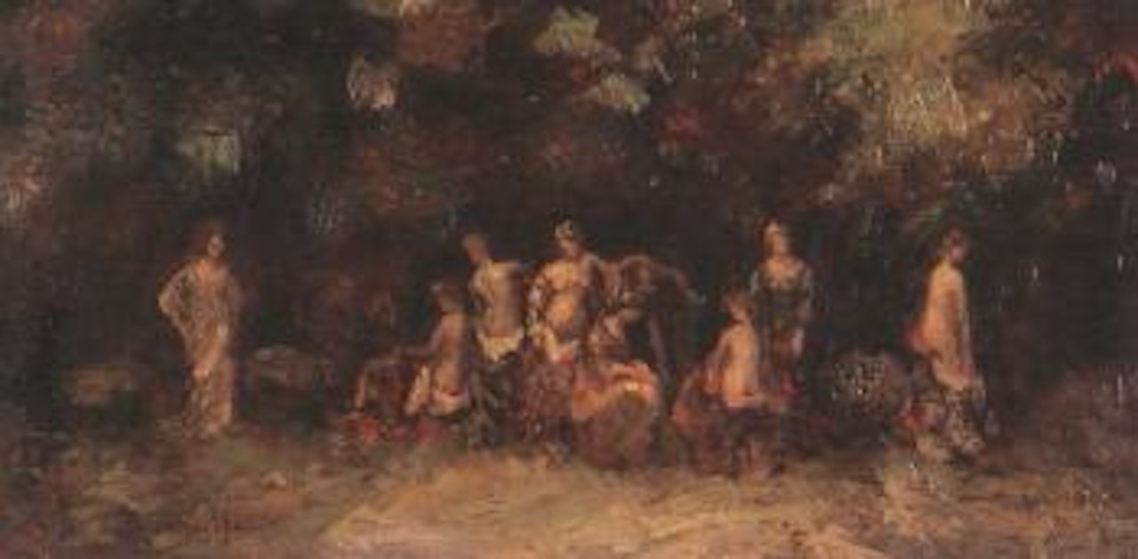 Bathers in open glade by Adolphe Monticelli