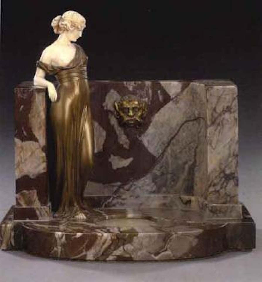 Spring, young woman by fountain by Ferdinand Preiss