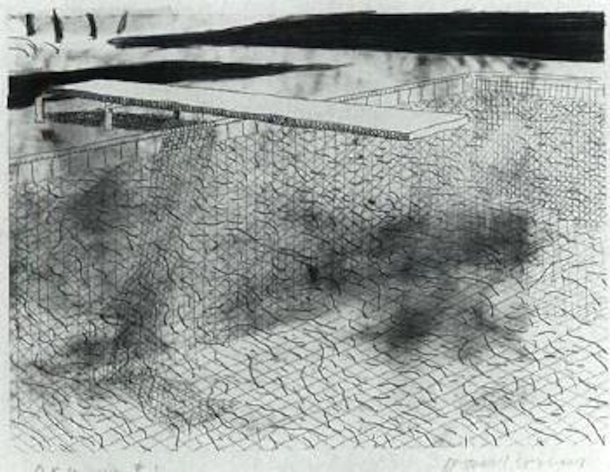 Lithograph of water made of lines by David Hockney