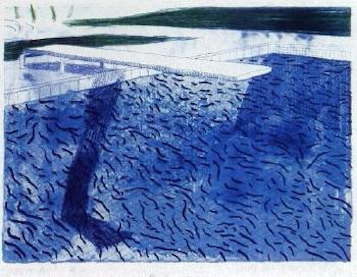 Lithograph of water made of thick and thin lines by David Hockney