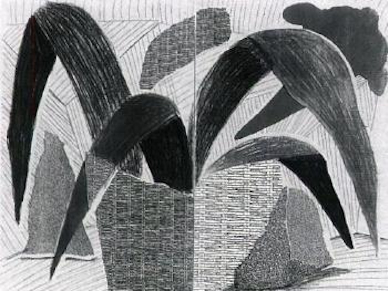 Green grey and blue plant by David Hockney