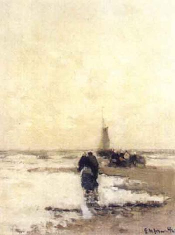 Bomschuit and fisher women on the beach by Gerhard Arij Ludwig Morgenstjerne Munthe
