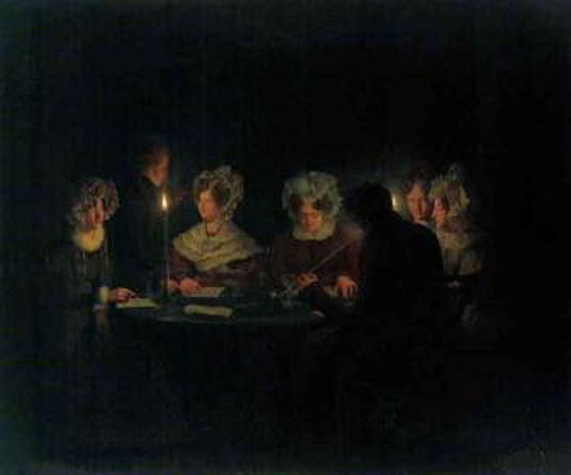 Interior scene with party playing cards by Petrus van Schendel