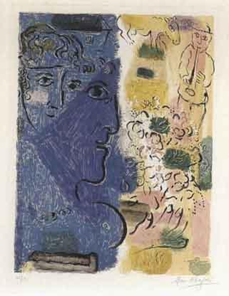 Affiche d'exposition, profil bleu by Marc Chagall
