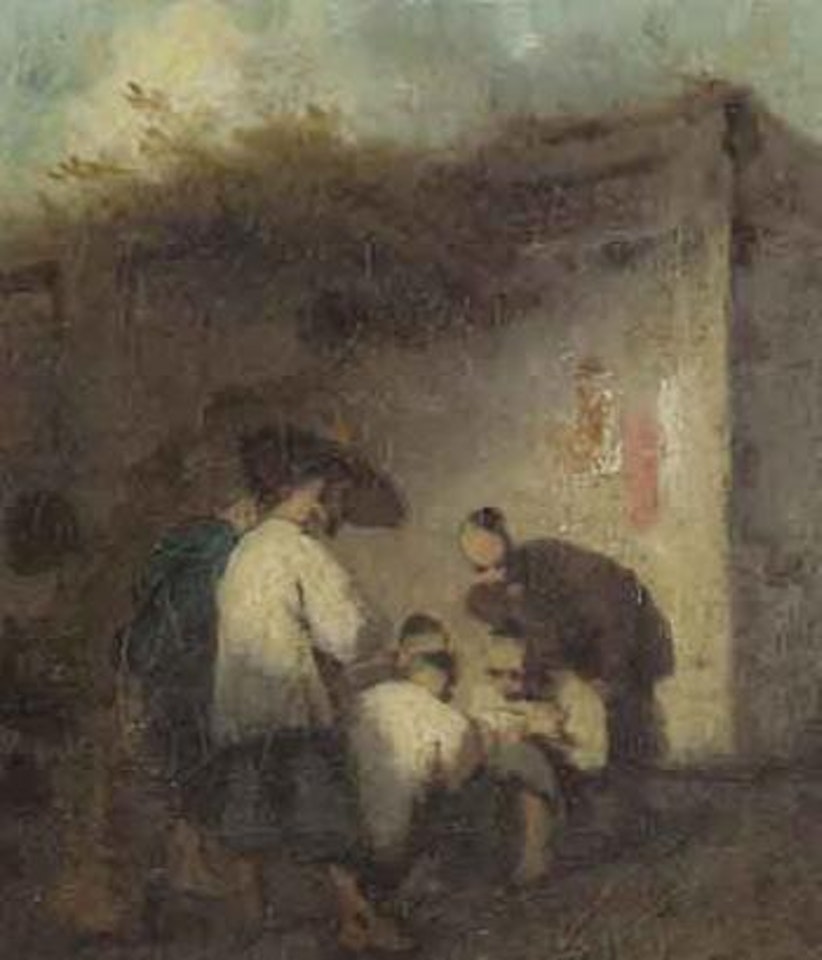 Chinese at cards by a wall by George Chinnery