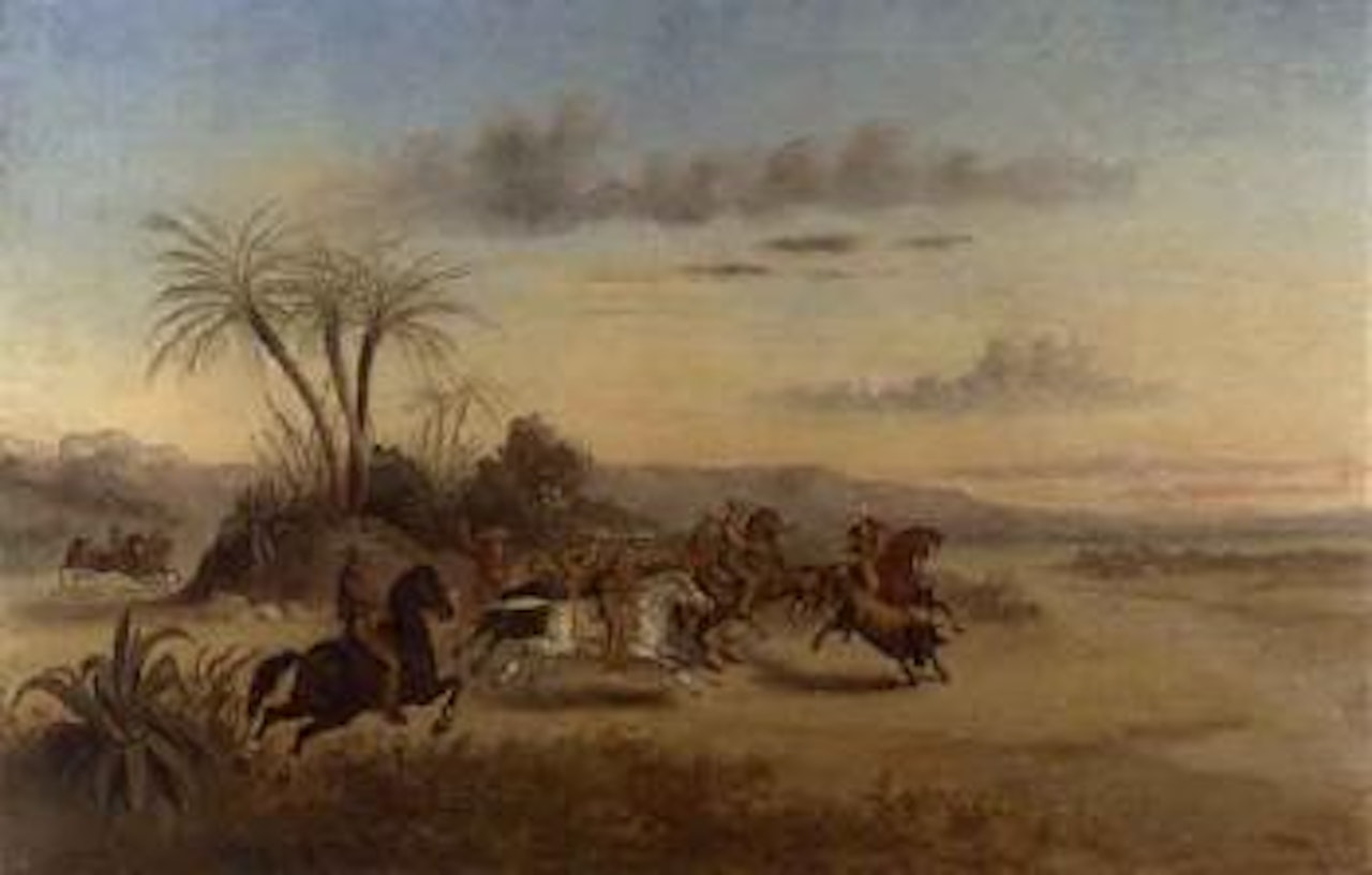 Gauchos bringing in a street, Valley of Mexico by Mexican School