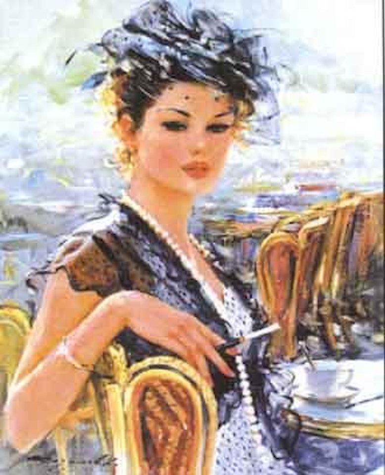 Young lady at the cafe by Constantin Razoumov