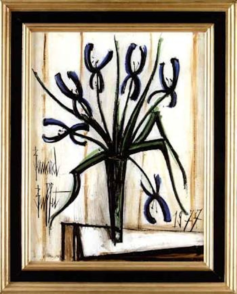 Iris bleus saur un verre by Bernard Buffet