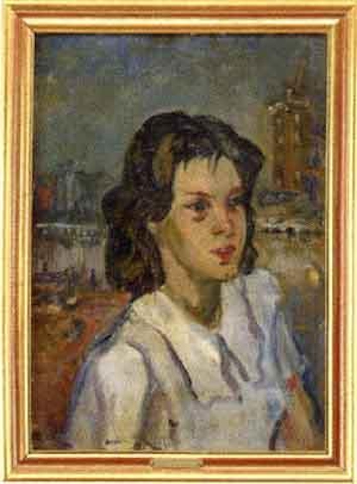 City girl wearing a white dress by Walter Emerson Baum