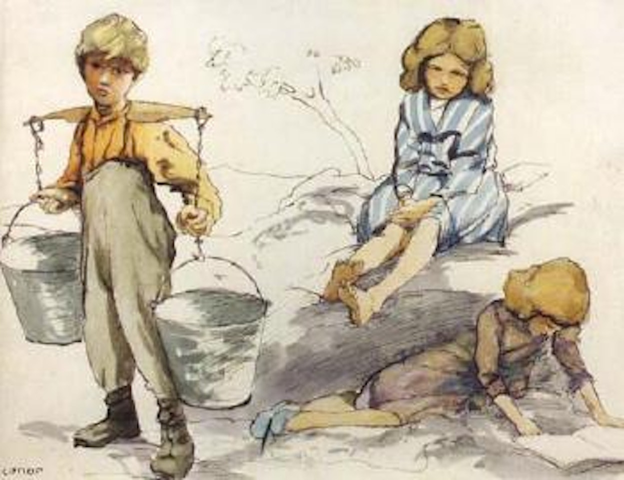 Boy and two girls by William Conor