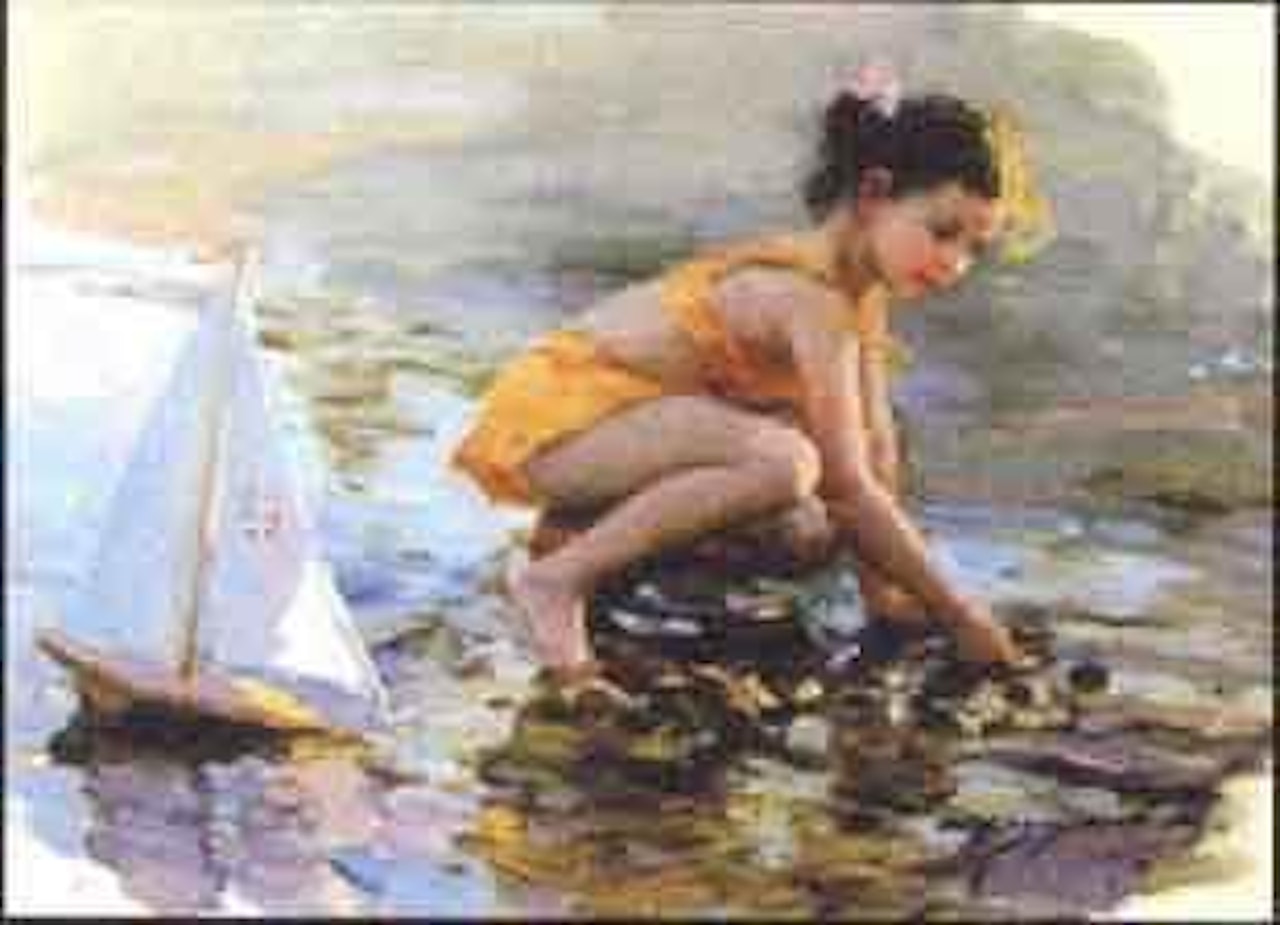 Little girl playing on the beach by Constantin Razoumov