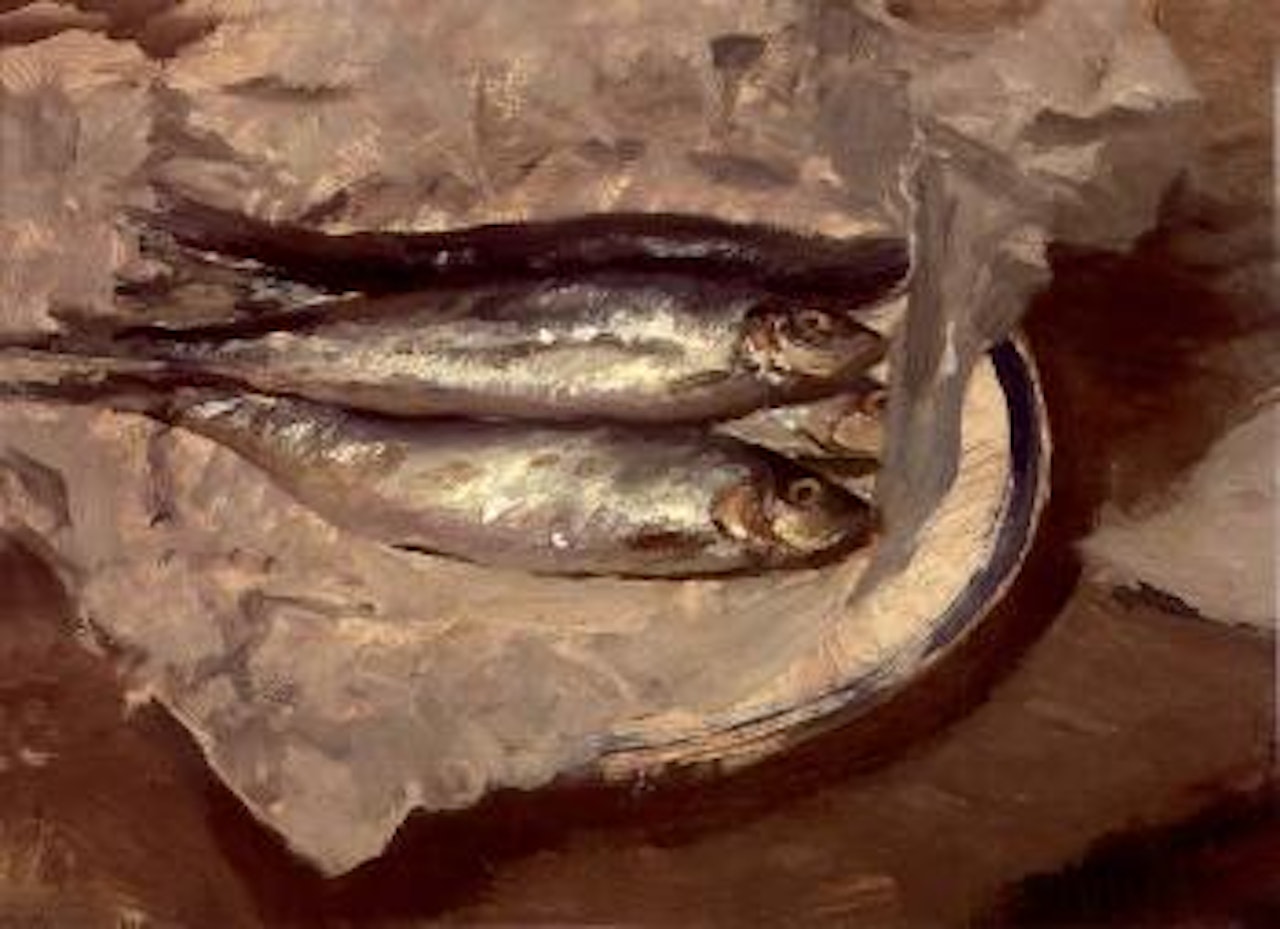 Still life of a plate of herring by Edward Seago