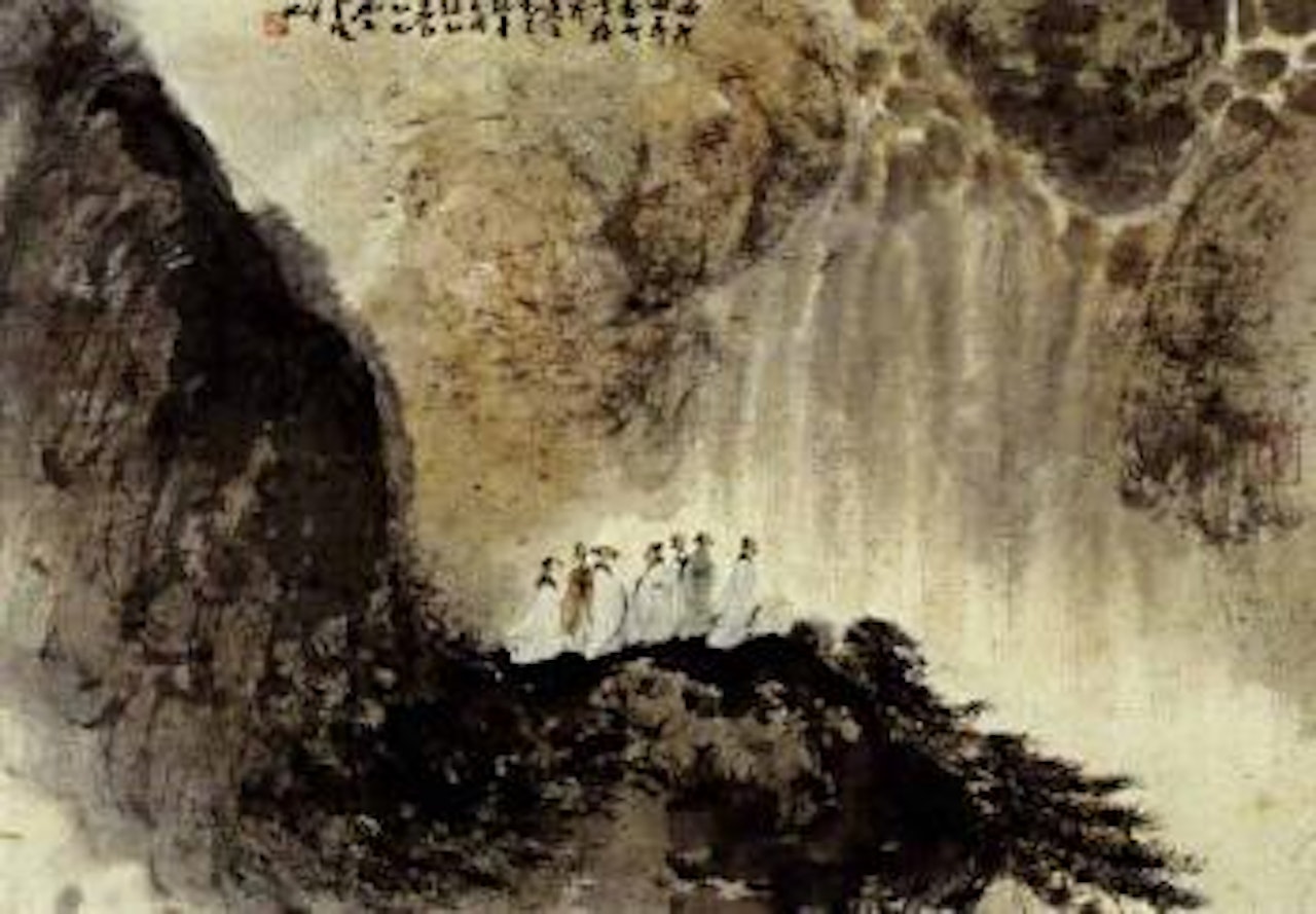 Viewing a waterfall by Fu Baoshi