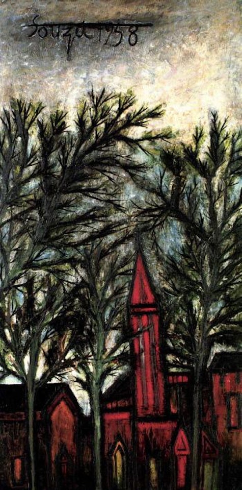 Red tower with trees by Francis Newton Souza
