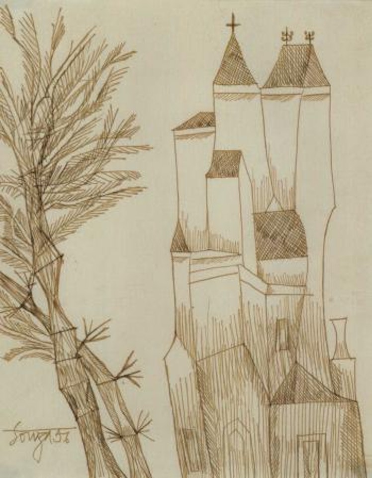 Townscape with trees by Francis Newton Souza