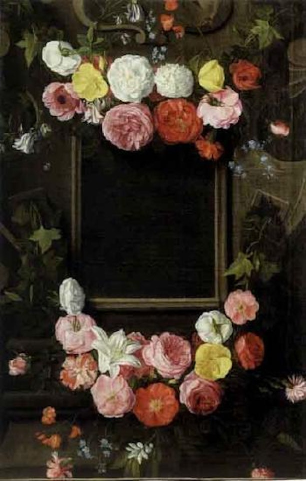 Guirlande de fleurs decorant un cartouche sculpte by Jan Van Kessel The Elder