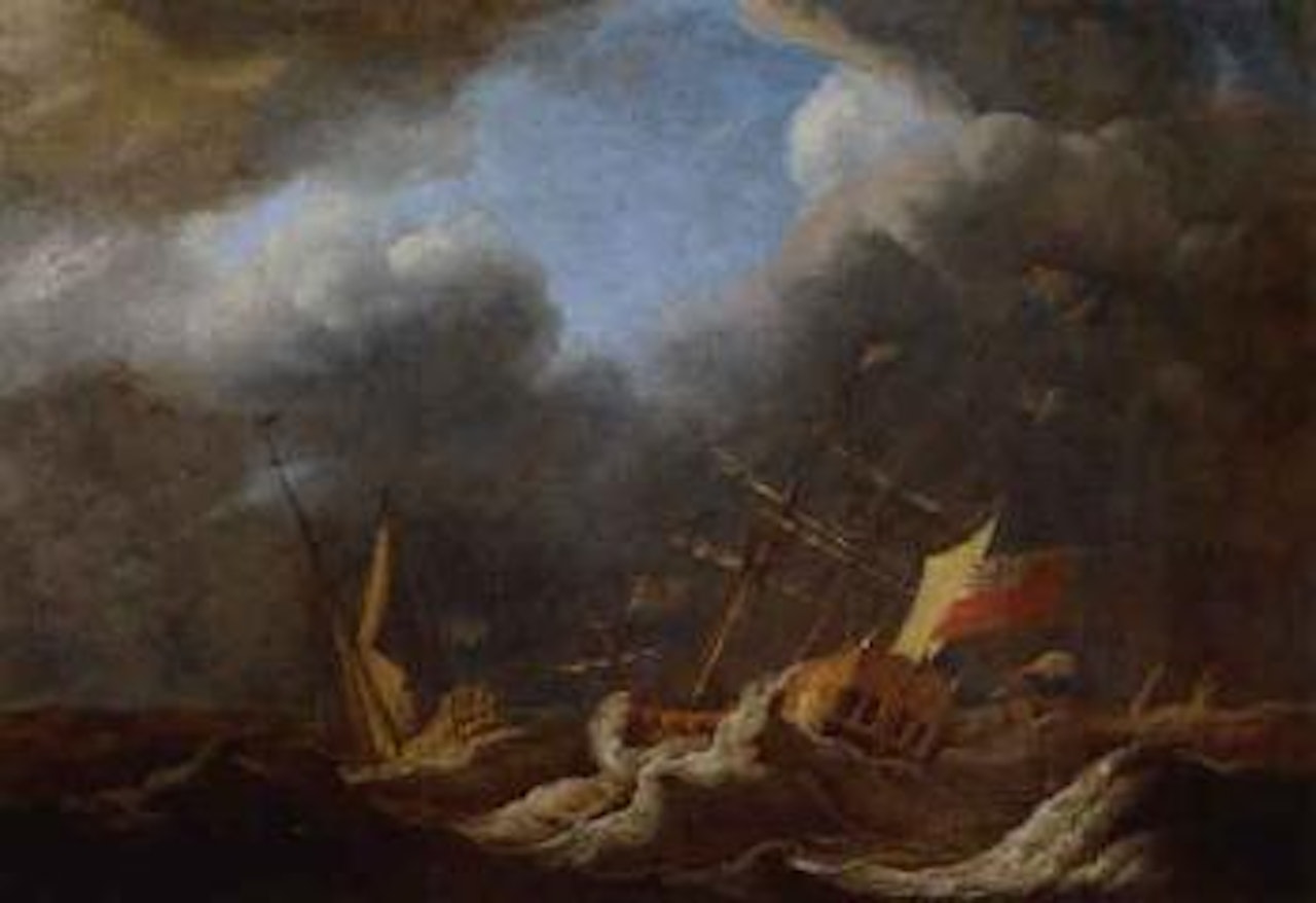 Katherine and the Royal Caroline in choppy seas by Peter Monamy