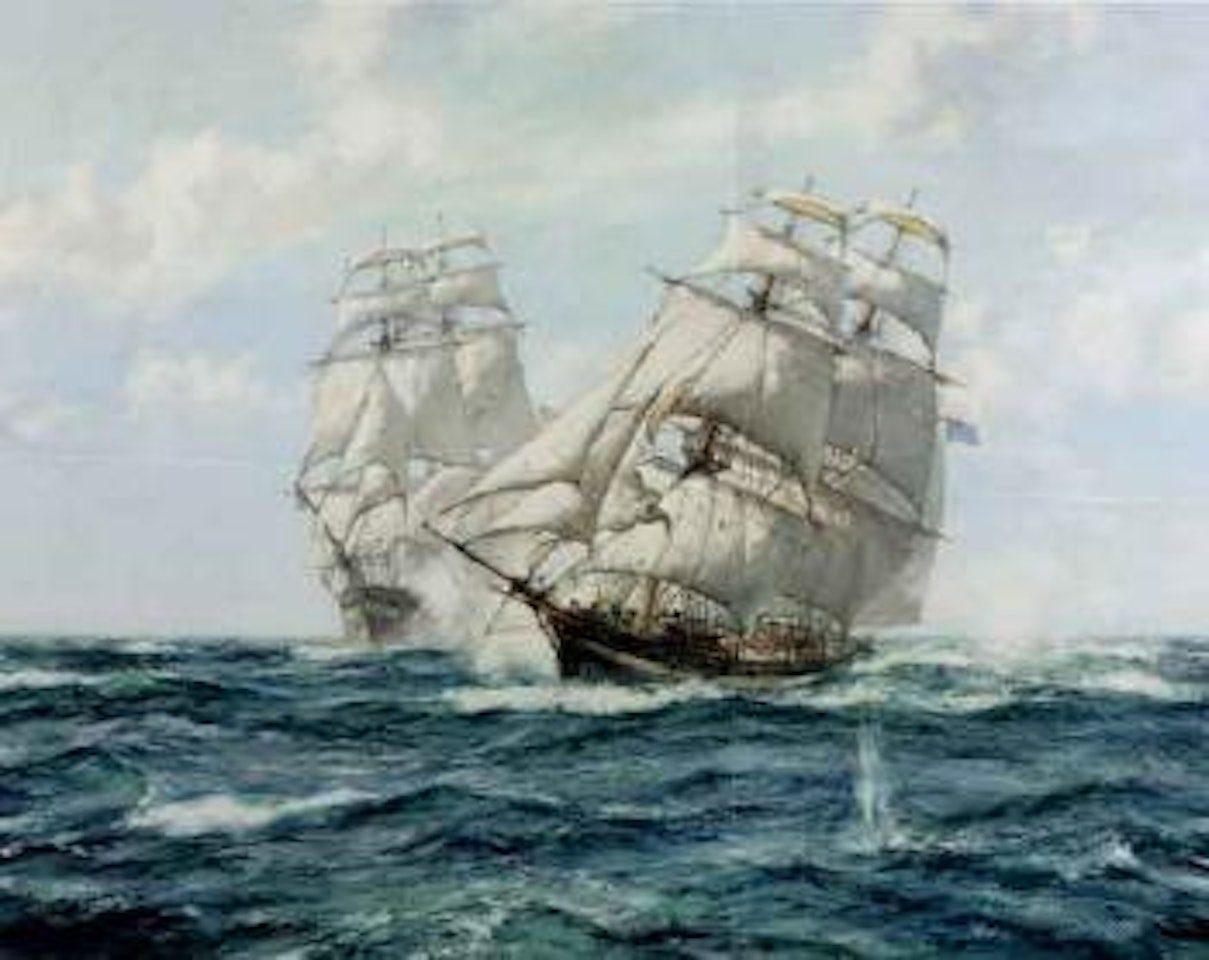Fight between Grand Turk and Hinchinbrook by Montague Dawson