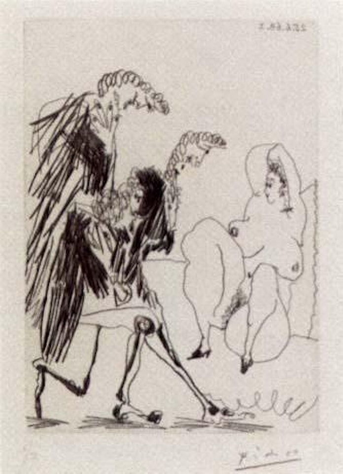 Grosse courtisane saluee par trois gentilshommes lineaires by Pablo Picasso