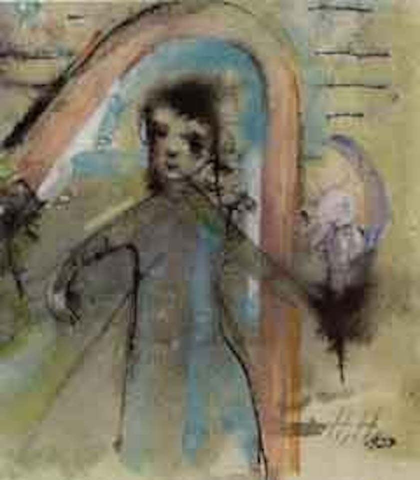 Girl with flower in front of rainbow by Hannah Höch