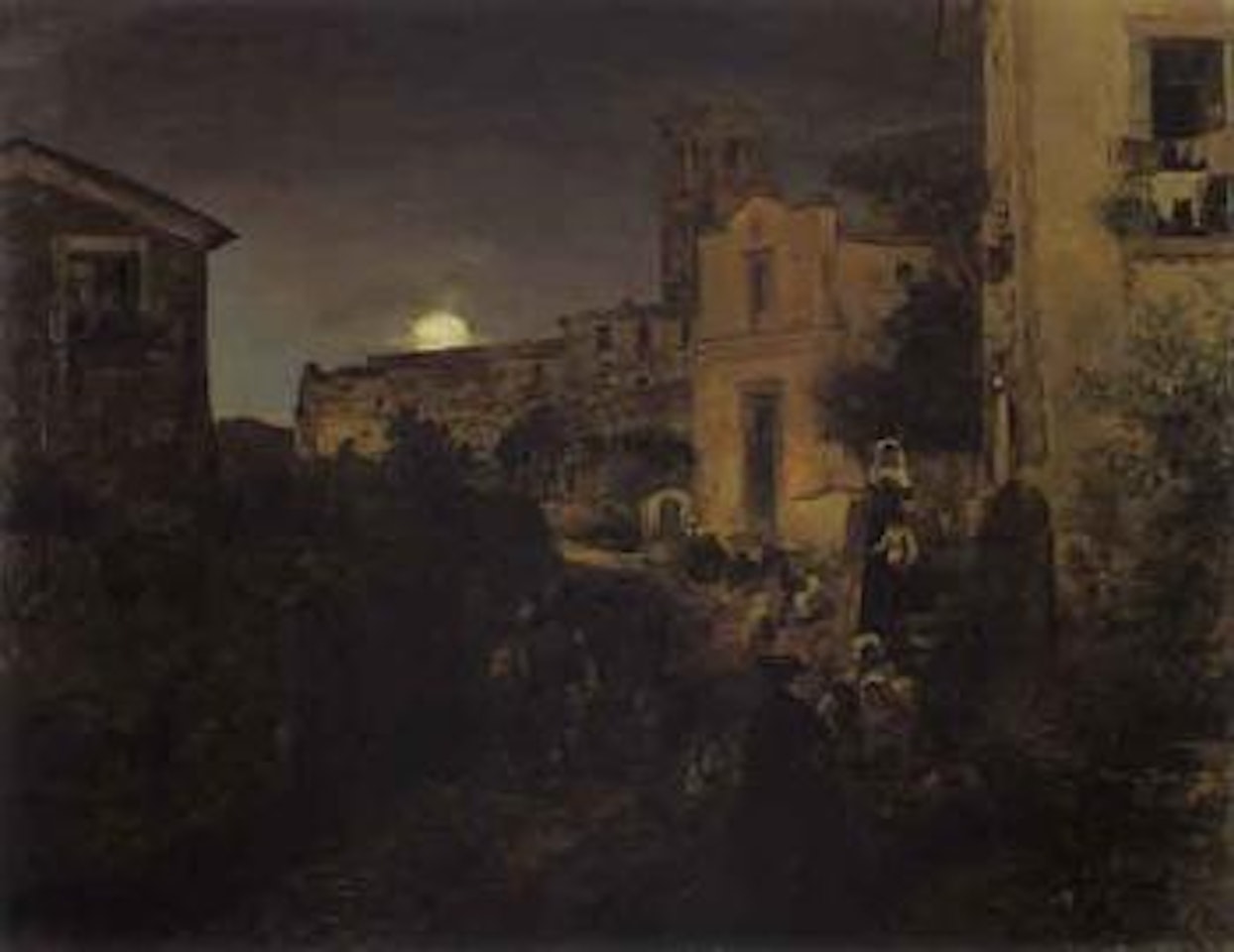 Italian street by moonlight by Oswald Achenbach