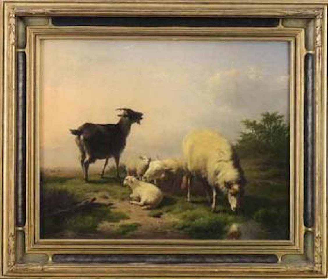 Sheep with goat by Eugène Joseph Verboeckhoven