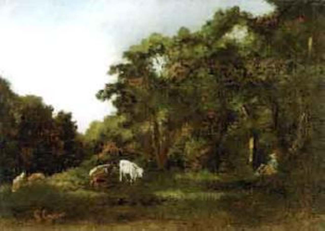 Landscape with herders and cows by water by Gustave Courbet