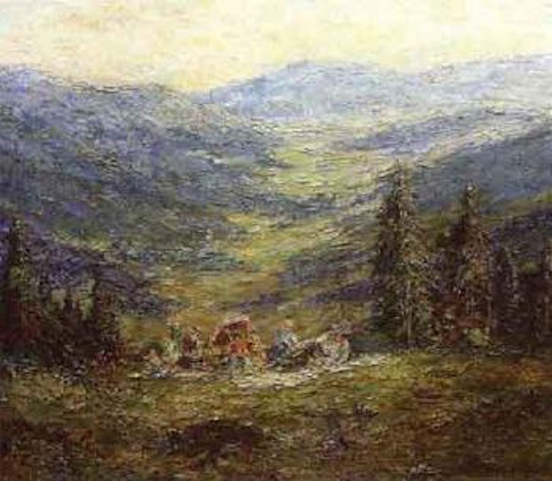 Mountain landscape with picnickers by Otto Pippel