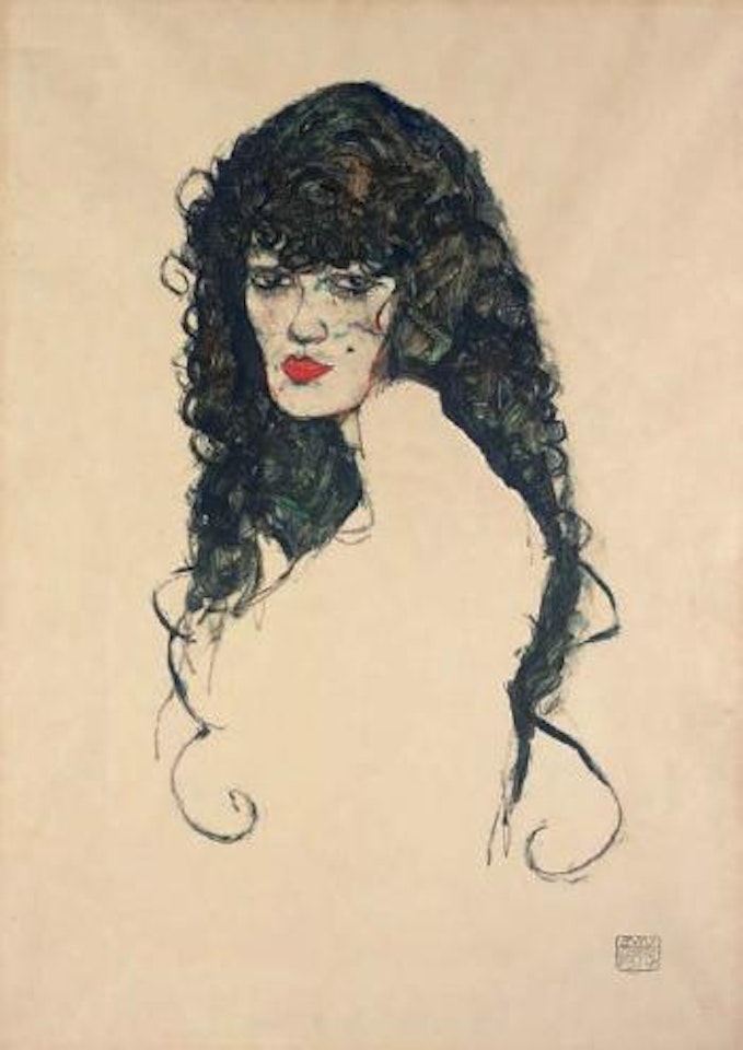 Portrait of woman with black hair by Egon Schiele