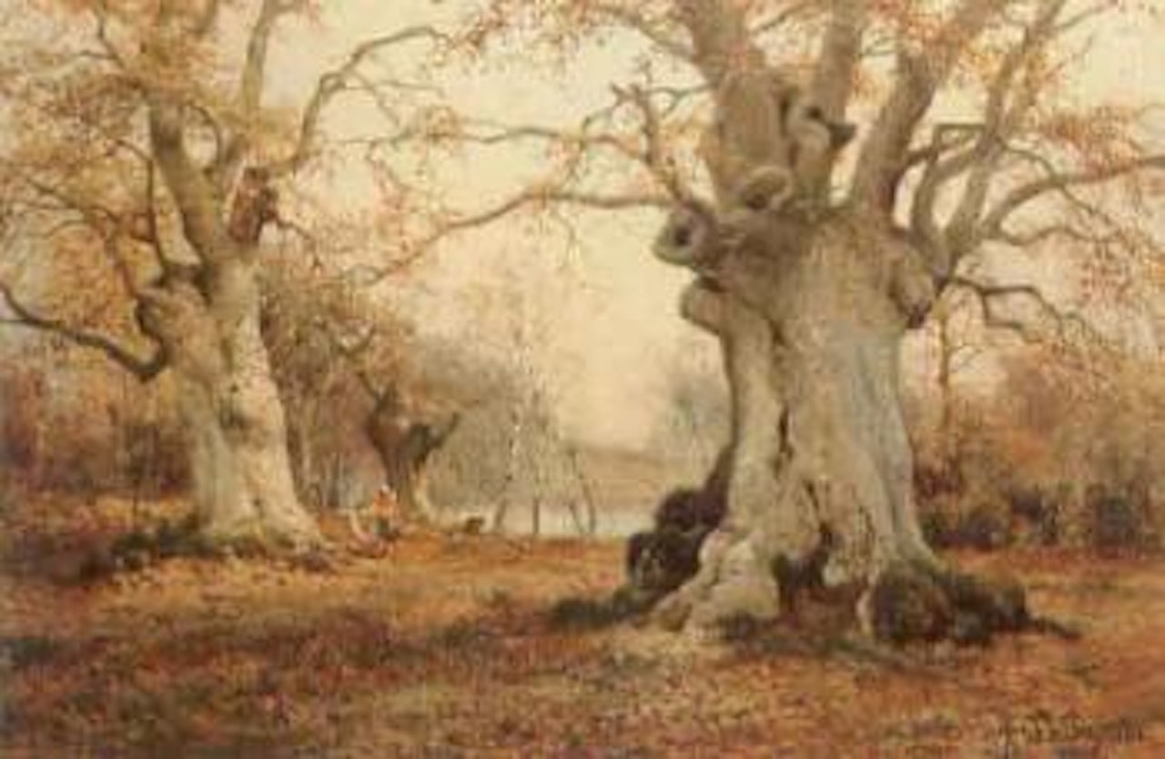 Shelter amongst beech trees by Alfred de Breanski